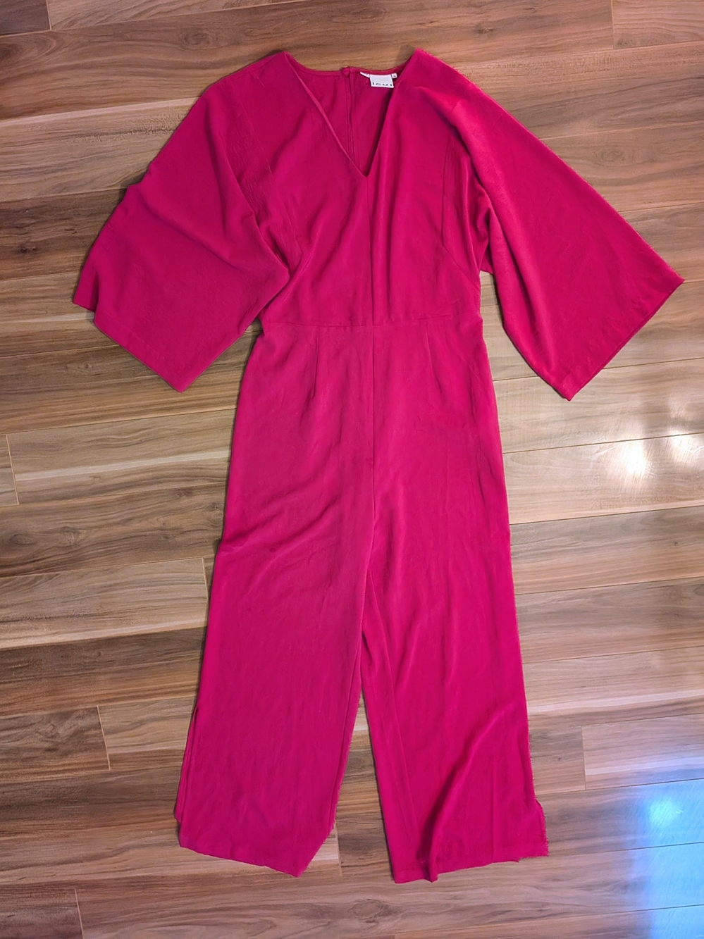 ICHI Ihleane V-Neck Wide-Sleeve Jumpsuit in Magenta Pink (EU 36 / Medium